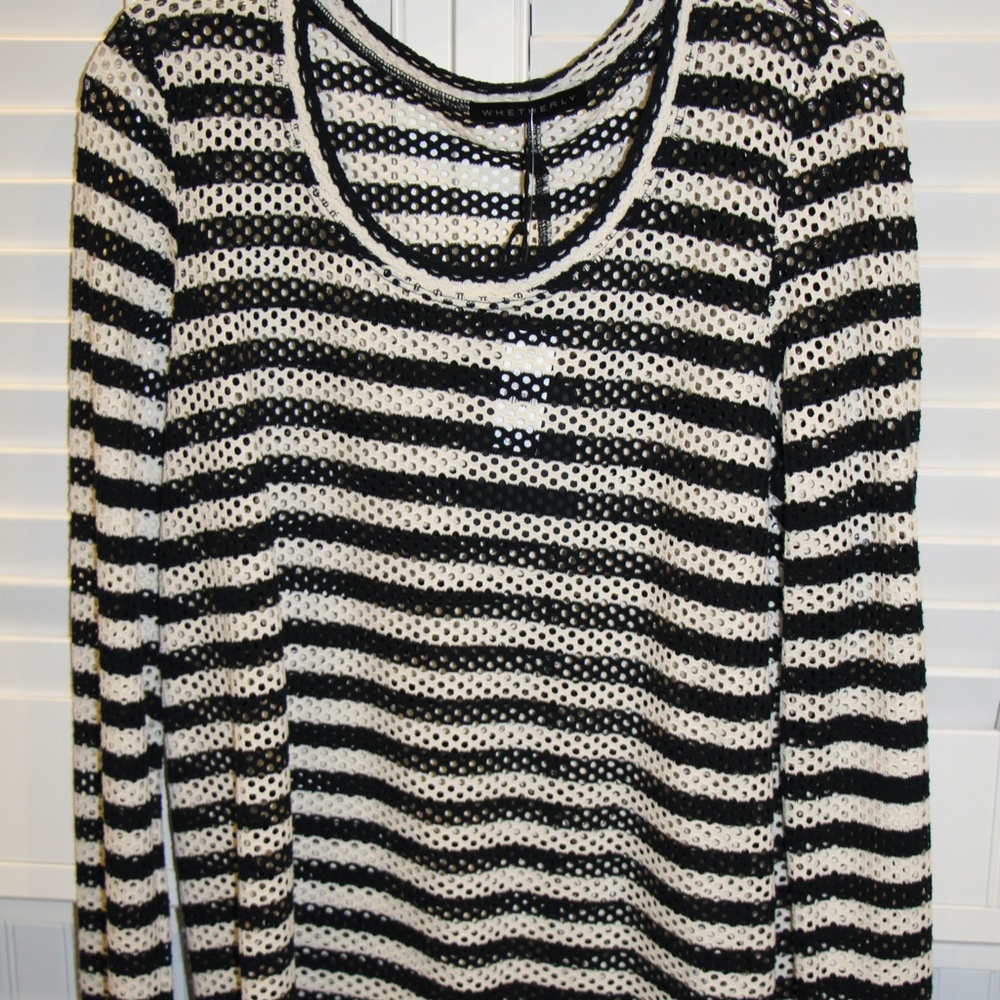 NWT Whetherly Knit Top Black/Off white with Holes - Women size L